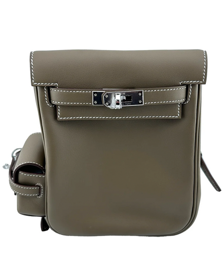 2024 Hermès Kelly Mini Jump Backpack Etoupe Swift Leather Palladium Hardware Adjustable Leather Backpack Straps (Backpack)