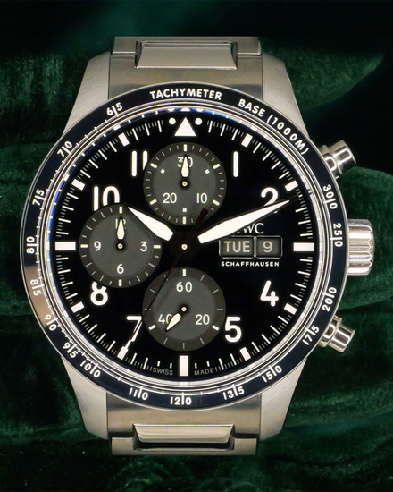 IWC Schaffhausen Pilot Performance Chronograph AMG 41MM Black Dial Steel Bracelet (IW388305)