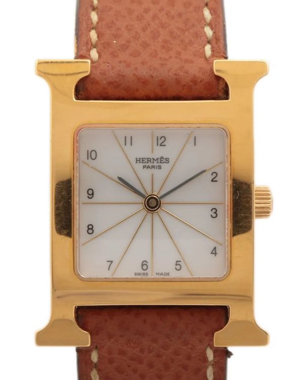 Hermès Heure H 21MM Quartz White Dial Leather Strap (HH1.201)