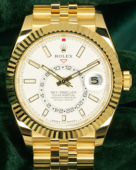 Rolex Sky-Dweller 42MM White Dial Yellow Gold Jubilee Bracelet (336938)