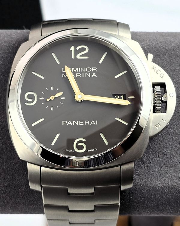 No Reserve - 2017 Panerai Luminor Marina 1950 3 Days 44MM Brown Dial Titanium Bracelet (PAM00352)