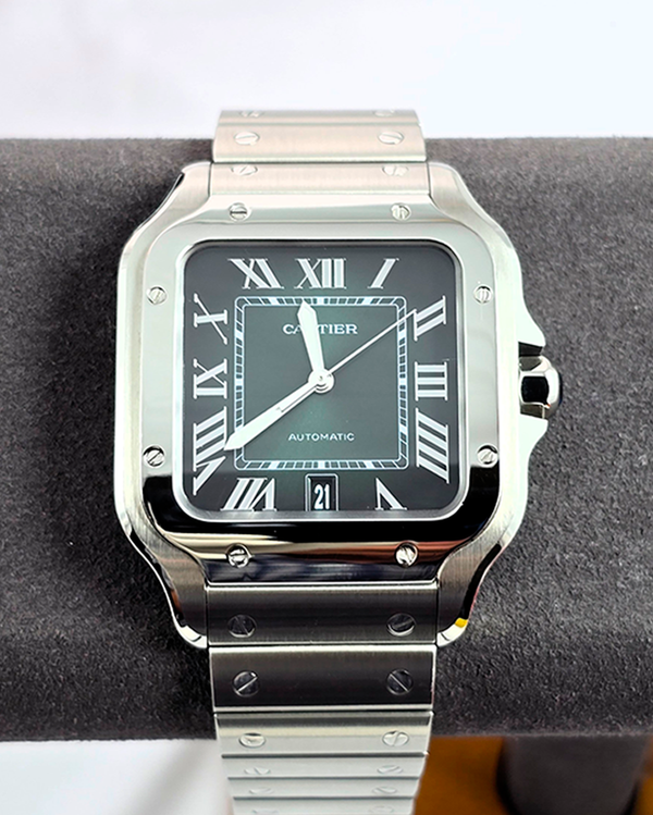 No Reserve - 2024 Cartier Santos De Cartier 39.8MM Green Dial Steel Bracelet (WSSA0062)