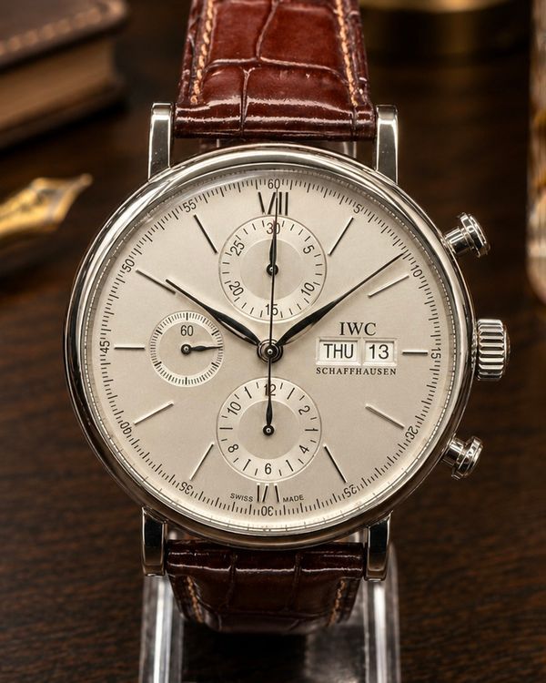 No Reserve - 2021 IWC Schaffhausen Portofino Chronograph 42MM Silver Dial Leather Strap (IW391027)