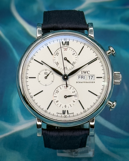 2022 IWC Schaffhausen Portofino Chronograph 42MM White Dial Leather Strap (IW391037)