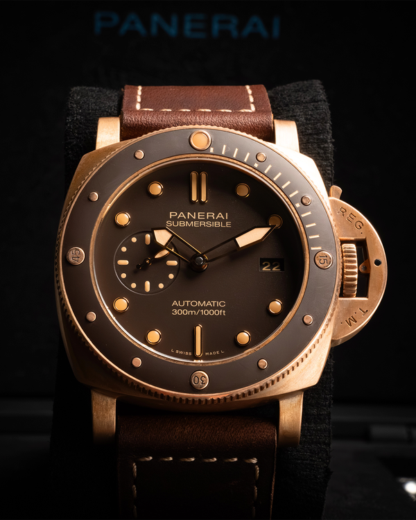 2020 Panerai Submersible Bronzo 47MM Black Dial Leather Strap (PAM00968)