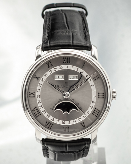 No Reserve -  2024 Blancpain Villeret Quantième Complet 40MM Silver Dial Leather Strap (6654-1113-55B)