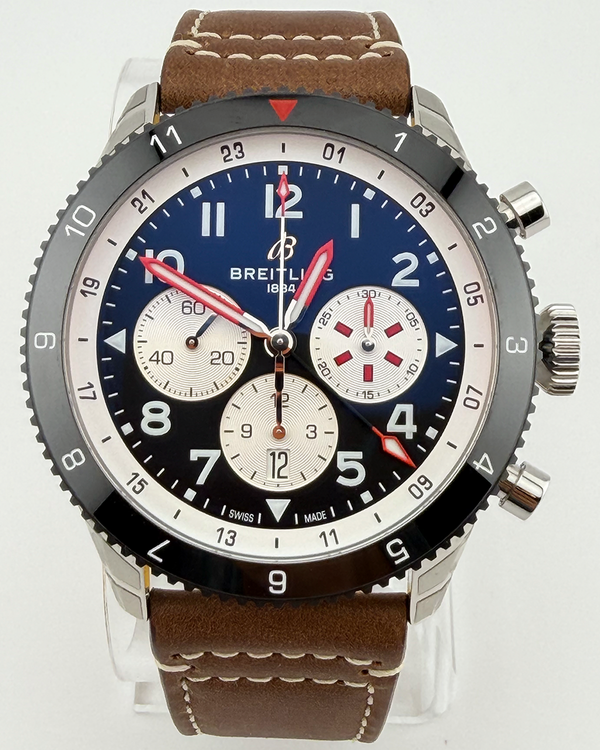 2026 Breitling Super AVI B04 Chronograph GMT 46MM Black Dial Leather Strap (YB0445)