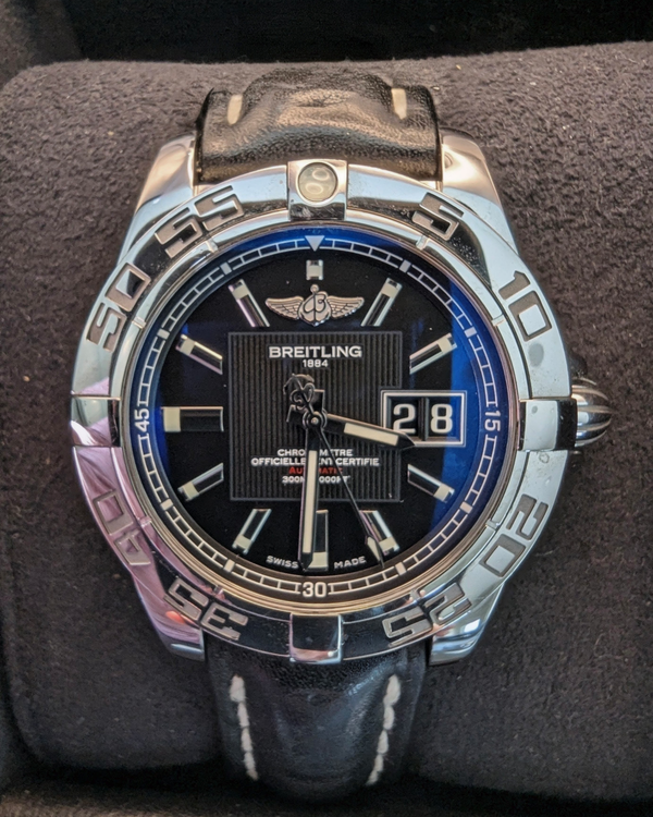 2015 Breitling Galactic 41MM Black Dial Leather Strap (A49350L2/BA07)