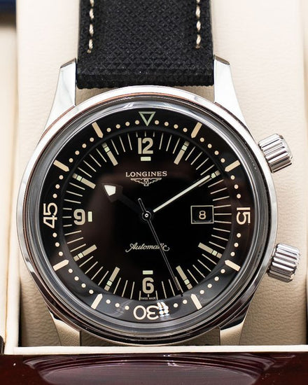 2022 Longines Legend Diver 36MM Black Dial Leather Strap (L3.374.4.50.0)