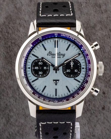 2026 Breitling Top Time Chronograph 41MM Ice Blue Dial Leather Strap (AB0176)