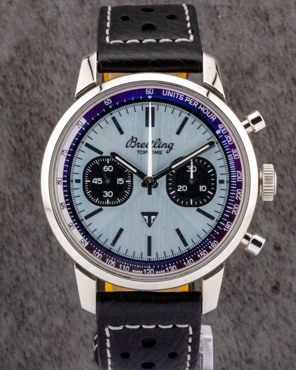 2026 Breitling Top Time Chronograph 41MM Ice Blue Dial Leather Strap (AB01764A1C1X1)