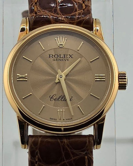 No Reserve - Rolex Cellini 25MM Quartz Champagne Dial Leather Strap (6111)