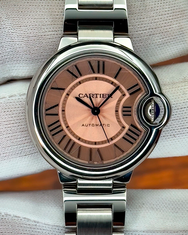 2021 Cartier Ballon Bleu 33MM Pink Dial Steel Bracelet (WSBB0046)