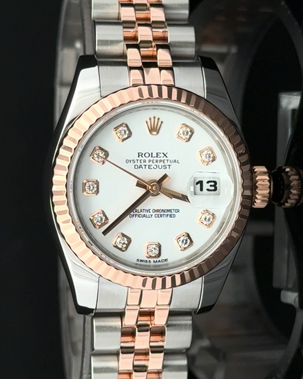 2014 Rolex Lady-Datejust 26MM White Dial Two-Tone Super Jubilee Bracelet (179171)