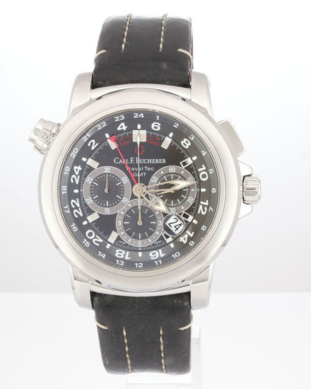 2010 Carl F. Bucherer Patravi TravelTec 46.6MM Black Dial Leather Strap (10620.08)