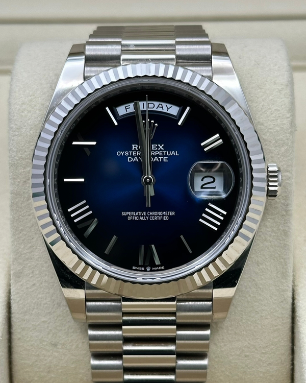 2024 Rolex Day-Date 40MM Blue "Ombré" Dial White Gold President Bracelet (228239)