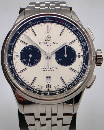Breitling Premier Chronograph "Panda" 42MM Silver Dial Steel Bracelet (AB0118221G1A1)