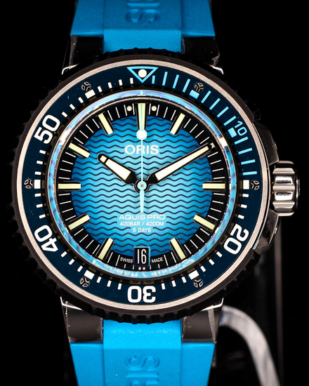 No Reserve - Oris Aquis Pro 4000M 49.5MM Blue Dial Rubber Strap (01 400 7777 7155)