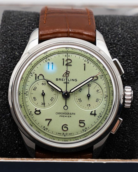 Breitling Premier B09 Chronograph 40MM Green Pistachio Dial Leather Strap (AB0930D31L1P1)