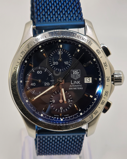 Tag Heuer Link Chronograph 42MM Blue Dial Aftermarket Steel Bracelet (CJF2114)