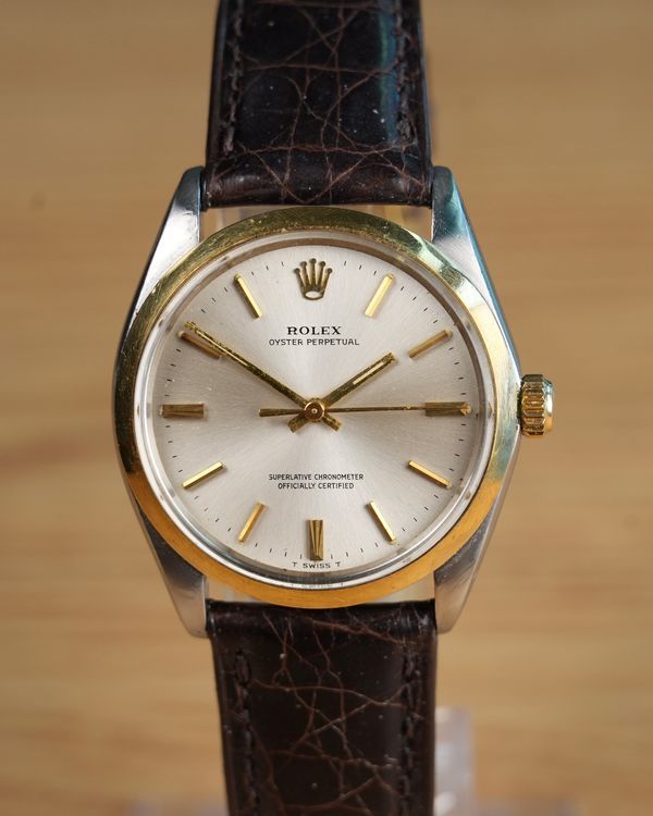 Rolex Oyster Perpetual 34MM Silver Dial Aftermarket Leather Strap (1002)