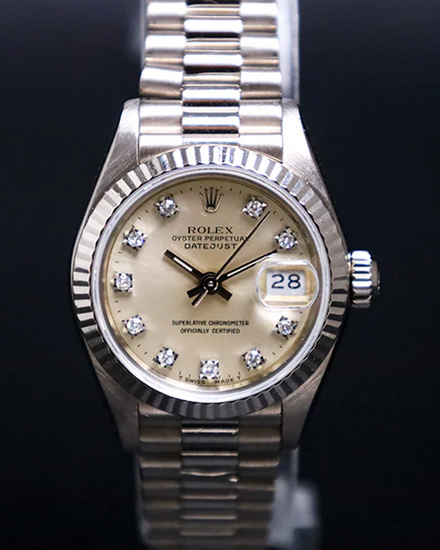 Rolex Lady-Datejust 26MM Silver Dial White Gold President Bracelet (69179)