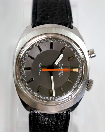 Omega Geneve Vintage Chronostop Driver 35MM Grey Dial Leather Strap (145.010)