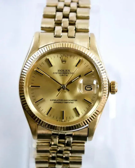 Rolex Oyster Perpetual Date 34MM Champagne Dial Yellow Gold Jubilee Bracelet (1503)