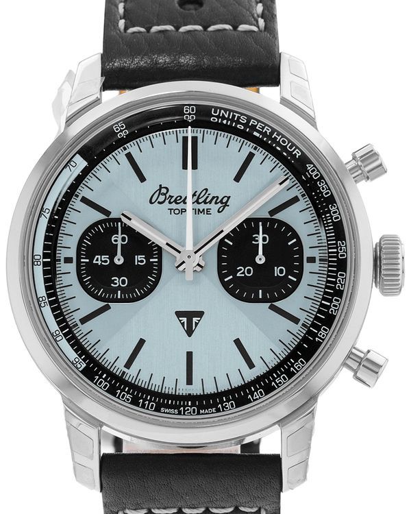 2024 Breitling Top Time B01 Chronograph 41MM Ice Blue Dial Leather Strap (AB01764A1C1X1)