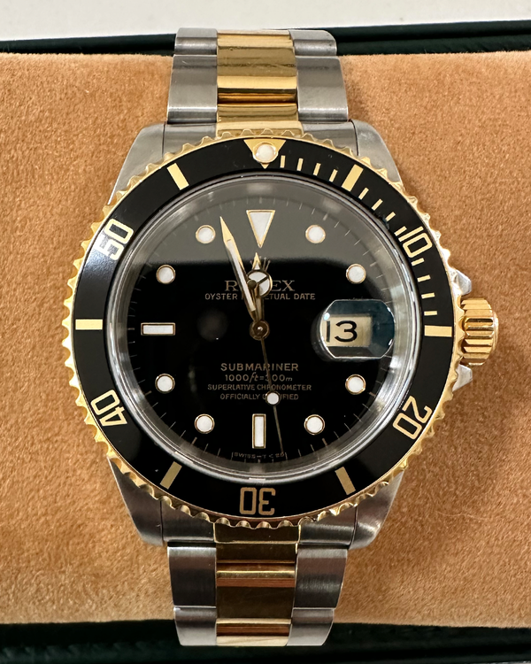 1991 Rolex Submariner Date "Bluesy" 40MM Black Dial Two-Tone Oyster Bracelet (16613)