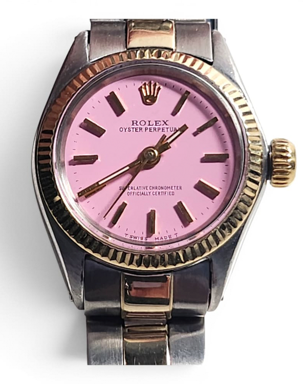 Rolex Oyster Perpetual 25MM Aftermarket Pink Dial Two-Tone Oyster Bracelet (6618)