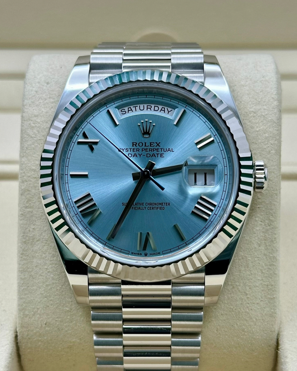 2026 Rolex Day-Date 40MM Ice Blue Dial Platinum President Bracelet (228236)