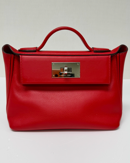 Hermès 24/24 Mini Framboise Evercolour 8.07 × 6.29 × 4.13 IN Leather Palladium Hardware Leather Strap (Evercolor Swift 24/24 21 Rouge de Coeur)