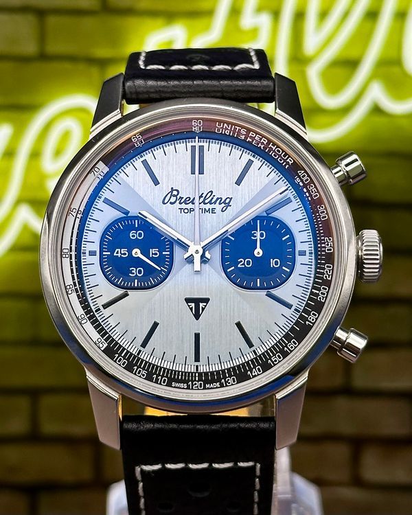 2023 Breitling Top Time B01 Triumph 41MM Ice Blue Dial Leather Strap (AB0176)