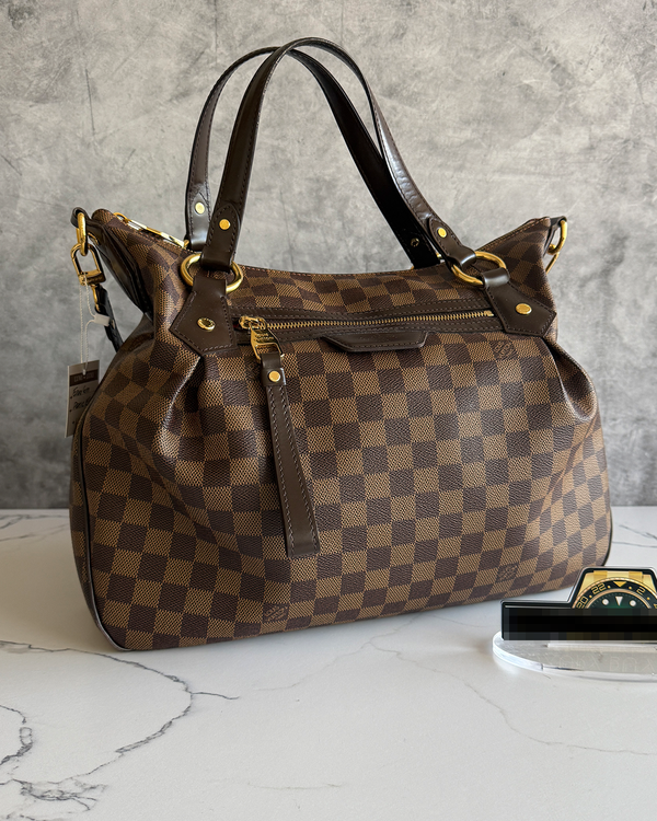 No Reserve - 2012 Louis Vuitton Damier Ebene Evora MM 17.8 x 15.4 x 4.7IN Canvas Gold-Tone Hardware Leather Strap (Evora MM)