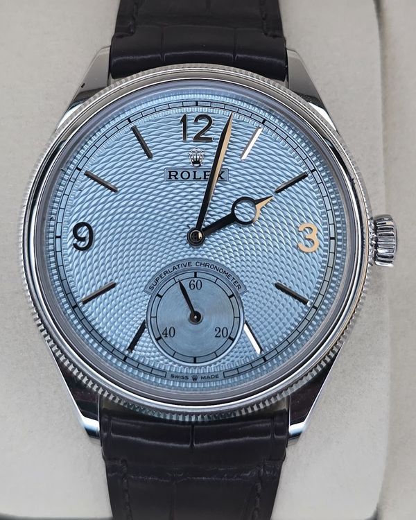 2026 Rolex 1908 39MM Ice Blue Dial Leather Strap (52506)