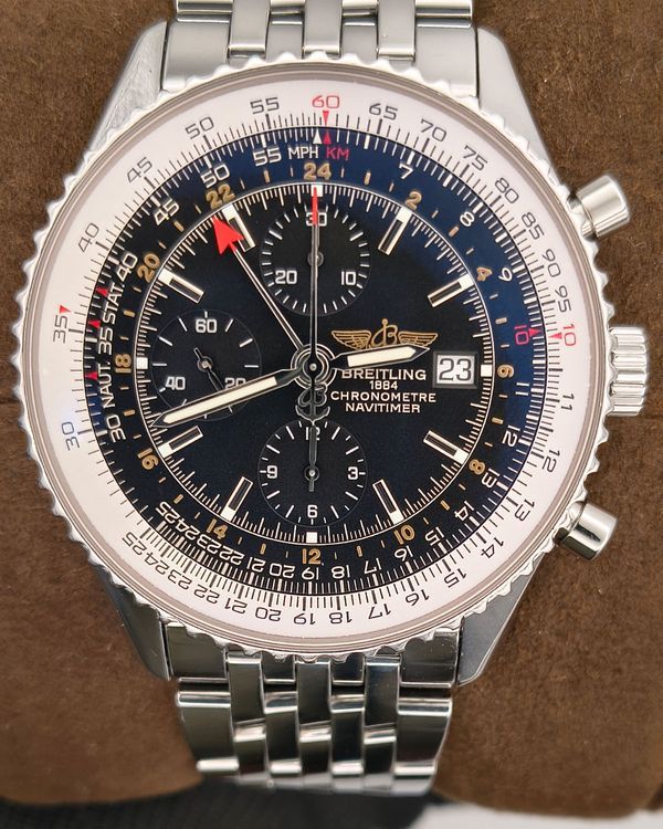Breitling Navitimer World 46MM Black Dial Steel Bracelet (A24322)