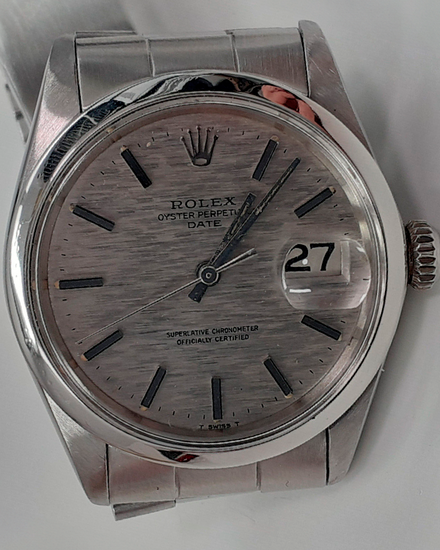 Rolex Oyster Perpetual Date 34MM Silver Mosaic Dial Steel Bracelet (1500)