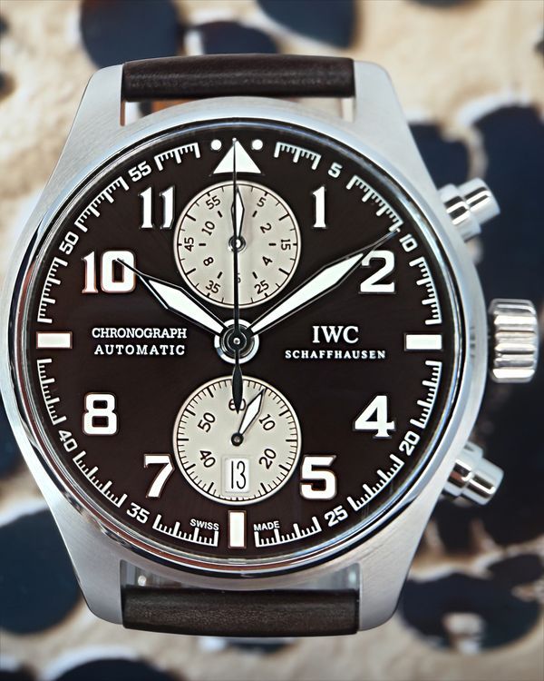 2014 IWC Schaffhausen Pilot Spitfire Chronograph “Antoine de Saint Exupéry” 43MM Brown Dial Leather Strap (IW387806)