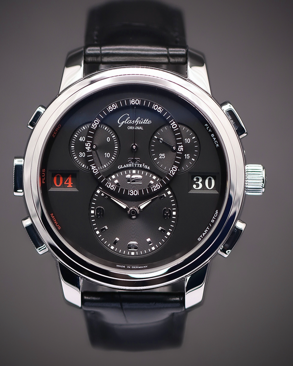 2019 Glashütte Original PanoMaticCalendar XL Counter 44MM Black Dial Leather Strap (1-96-01-02-02-04)