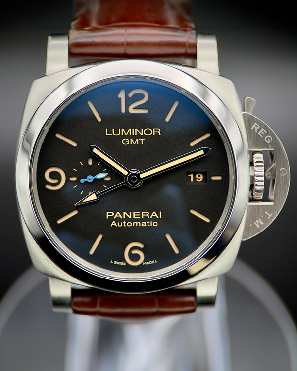 2019 Panerai Luminor 1950 3 Days GMT 44MM Black Dial Leather Strap (PAM01320)