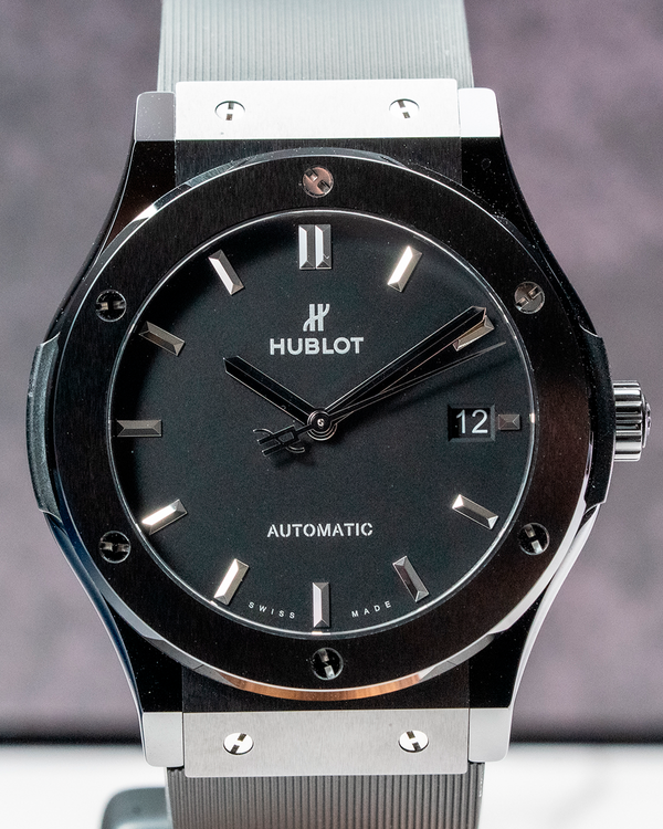 No Reserve - 2021 Hublot Classic Fusion "Black Magic" 45MM Black Dial Rubber Strap (511.CM.1171.RX)