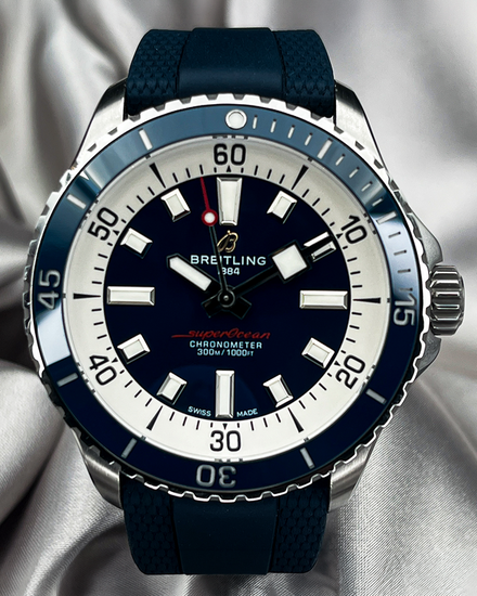 No Reserve - 2023 Breitling Superocean 42MM Blue Dial Rubber Strap (A17375E71C1S1)