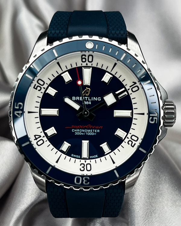 No Reserve - 2023 Breitling Superocean 42MM Blue Dial Rubber Strap (A17375E71C1S1)