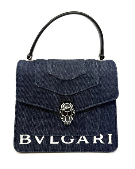 Bvlgari Serpenti Forever Hiroshi Fujiwara Top Handle Bag 9.5 × 7.5 × 3.5IN Blue Denim Palladium Hardware (Hiroshi Fujiwara Collaboration)