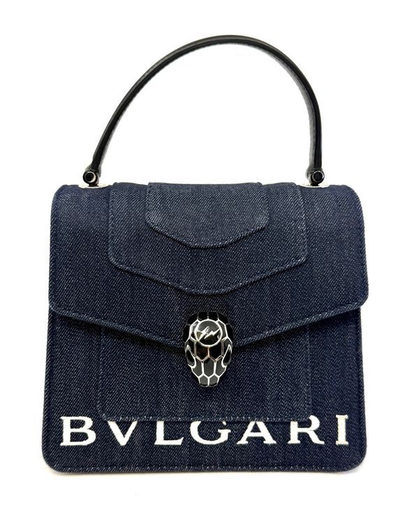 Bvlgari Serpenti Forever Hiroshi Fujiwara Top Handle Bag 9.5 × 7.5 × 3.5IN Blue Denim Palladium Hardware (Hiroshi Fujiwara Collaboration)