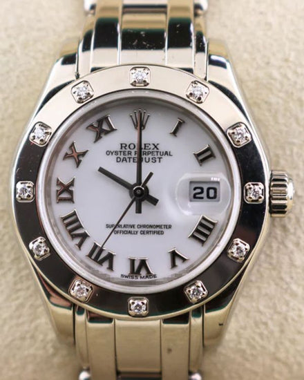 1999 (A Serial) Rolex Lady-Datejust 29MM White Dial White Gold Pearlmaster Bracelet (80319)