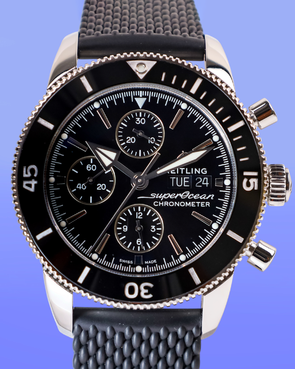 No Reserve - 2022 Breitling Superocean Heritage II Chronograph 44MM Black Dial Rubber Strap (A13313)