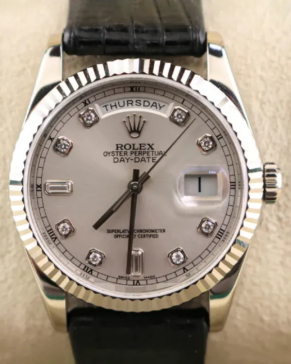2006 Rolex Day-Date 36MM Silver Dial Aftermarket Leather Strap (118239)