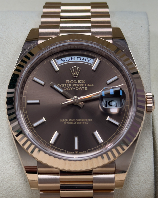 2026 Rolex Day-Date 40MM Chocolate Dial Rose Gold President Bracelet (228235)